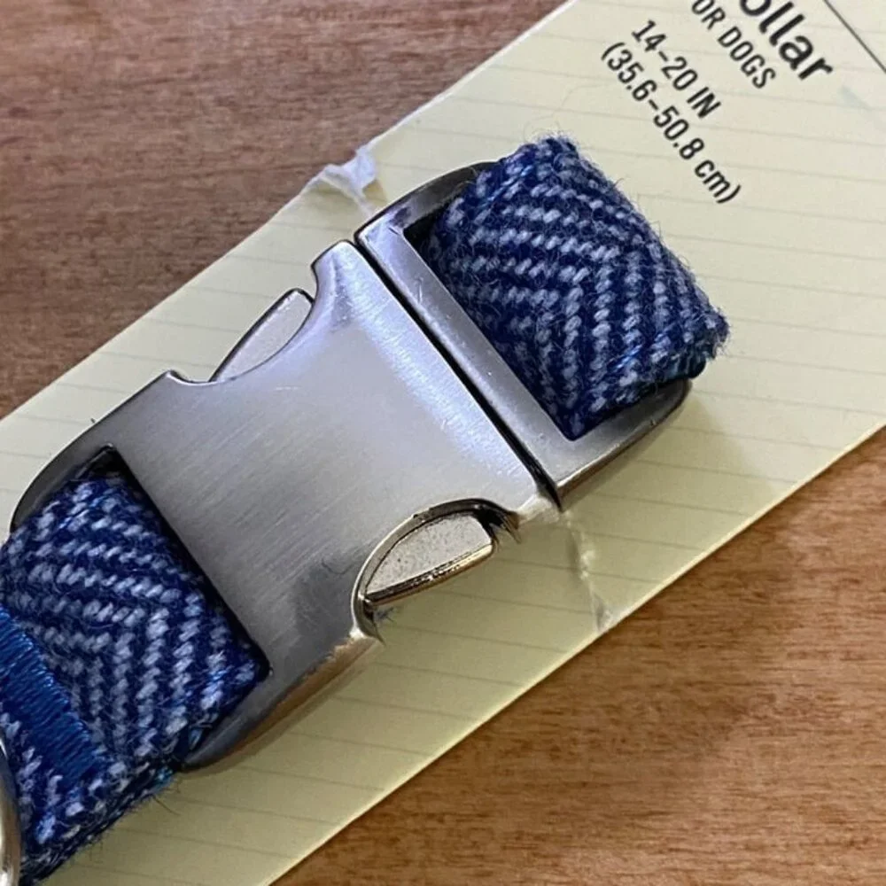 Bond & Co Dog Collar Blue Herringbone Pattern Size M 14”-20”